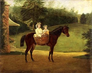 Midilli Üzerinde Bir Çantada İki Kızın Portresi (panelde yağlı boya) by Samuel Henry Alken