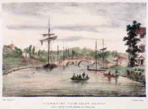 Stourport-on-Severn, Worcestershire, köprünün altından, c1795. by Samuel Ireland