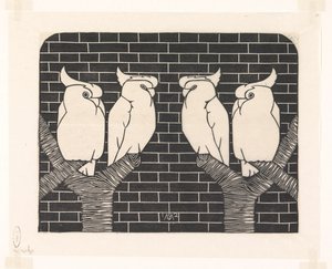 Dört taç kakadular by Samuel Jessurun de Mesquita (signed by artist)