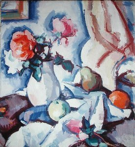 Beyaz Vazoda Güller (tuval üzerine yağlı boya) by Samuel John Peploe
