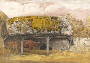 Yosunlu Çatılı Bir İnek Köşkü, c.1829 (kağıt üzerine suluboya ve guaj ile kalem ve mürekkep)
