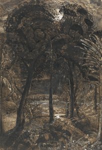 Dolambaçlı bir nehir ile mehtaplı bir sahne by Samuel Palmer