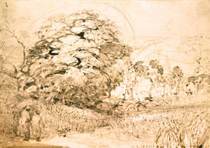 Bir mısır tarlasının içinden geçen bir yol, c.1832-33 (kağıt üzerine suluboya) by Samuel Palmer