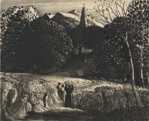 Cornfield ve Church by Moonlight (kağıt üzerine fırça ve siyah mürekkep) by Samuel Palmer