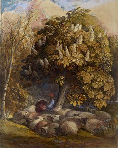 At Kestanesi Ağacı ile Pastoral, c.1830-31 (sulu boya ve gövde rengi) by Samuel Palmer