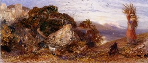 Rising Moon (gövde rengi, kurşun kalem ve Suluboya) by Samuel Palmer
