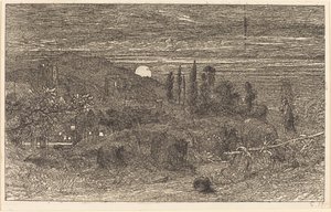 Yükselen Ay veya Bir İngiliz Pastoral by Samuel Palmer