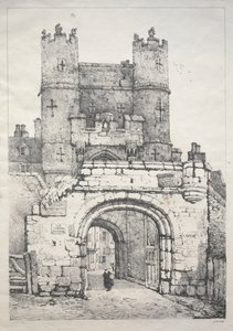 İngiltere'nin kuzeyindeki bir dizi antik bina ve kır evleri: York'ta, Medieval Gate by Samuel Prout