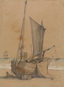 Denizde Bir Brig ile Sahilde Balıkçı Teknesi by Samuel Prout