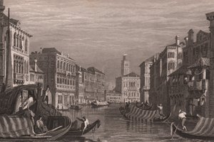 Grand Canal (Canal Grande) üzerinde gondollar, Venedik, Veneto, İtalya, Samuel Prout (1783-1852) tarafından çizildikten sonra çelik gravür, yaklaşık 15x11,5 cm by Samuel Prout