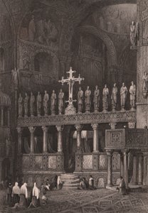 Aziz Mark Bazilikası'ndaki (San Marco Bazilikası) ikonostasis, Venedik, Veneto, İtalya, Samuel Prout'un (1783-1852) çiziminden sonra çelik gravür, yaklaşık 15x11,5 cm