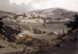 Nehir ve köy ile manzara by Samuel Prout