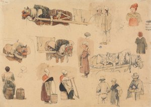 Köylülerin ve İş Atlarının Eskizleri by Samuel Prout