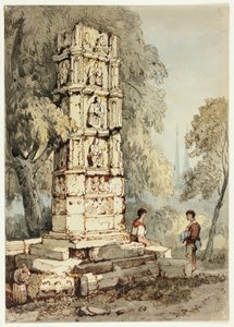 Ortaçağ Kalıntılarının Yanında İki Figür, Uzakta Kilise by Samuel Prout