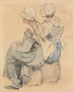 Oturan İki Köylü Kızı by Samuel Prout