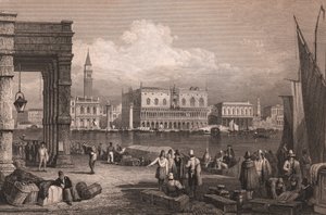 Venedik, Veneto, İtalya'daki San Marco Havzası'nın görünümü, Samuel Prout'un (1783-1852) çizdiği çelik gravür, yaklaşık 15x11,5 cm by Samuel Prout