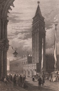 Venedik, Veneto, İtalya'daki St Mark's Çan Kulesi'nin görünümü, Samuel Prout'un (1783-1852) çizdiği çelik gravür, yaklaşık 15x11,5 cm by Samuel Prout