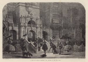 Eski güzel bir İngiliz Noeli: hol kapısında karşılama (gravür) by Samuel Read