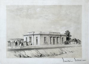 Swinton İstasyonu, c1840 (kağıt üzerine renkli litografi) by Samuel Russell