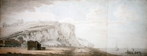Kıyıdan Dover Kalesi ve Uçurumlar (kalem, tükenmez kalem ve mürekkep ve kağıt üzerine suluboya) by Samuel Scott
