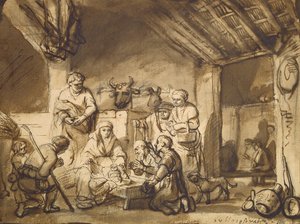 Çobanların Tapınması, c.1646 (kağıt üzerinde kalem ve fırça ve kurşun kalem) by Samuel van Hoogstraten