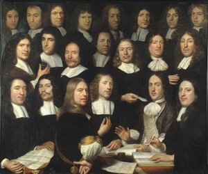 Dordrecht Darphane Ustalarının Grup Portresi (Portrait de groupe des maitres et des Officers de la monnaie de Dordrecht) - Peinture de Samuel Dirksz van Hoogstraten (1627-1678) - 1674 - Tuval üzerine yağlı boya - 139.5x166 - Dordrechts Müzesi by Samuel van Hoogstraten