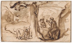 Yakup ve Esav (rekto); Uyuyan Genç Bir Kadının Başı (verso) by Samuel van Hoogstraten