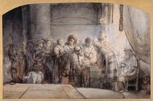 Yahuda otuz parça gümüşü alıyor, c.1640 (kağıt üzerine kırmızı tebeşir üzerine kalem ve mürekkep) by Samuel van Hoogstraten
