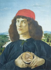 Cosimo de' Medici'nin madalyonu tutan genç bir adamın portresi by Sandro Botticelli