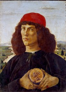 Cosimo de Medicis (Cosimo de Medici) madalyasını tutan bilinmeyen bir adamın portresi. Alessandro di Mariano dei Filipepi dit Sandro Botticelli