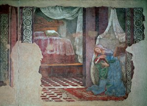Müjde Detay Bakire. Alessandro di Mariano dei Filipepi ve Sandro Botticelli (1445-1510) tarafından yapılan fresk. 1481 Güneş 245x535 cm Floransa, Uffizi Galerisi (Ofisler) by Sandro Botticelli