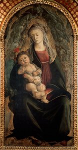 Bakire ve Çocuk, Seraphin melekleri ile çevrili ahşap üzerine Detrempe, Alessandro di Mariano dei Filipepi, dit Sandro Botticelli (1445-1510) 1469-1470 Dim. 120x65 cm Florence Galleria degli Uffizi (Uffizi) by Sandro Botticelli