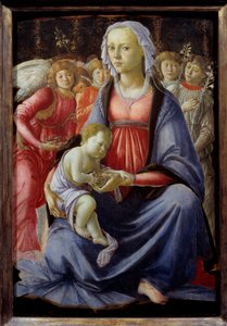 Beş melekle çevrili Bakire ve Çocuk Resim Alessandro di Mariano dei Filipepi dit Sandro Botticelli (1445-1510) 15. yüzyıl Güneşi. 0,58x0,4 m by Sandro Botticelli