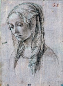 Genç kadının kafası”” Fırça çizimi ve beyaz kanatlar Alessandro di Mariano dei Filipepi dit Sandro Botticelli