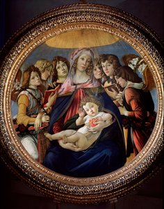 Bakire ve Çocuk ve Altı Melek, Madonna della Melagrana veya Melograno dedi by Sandro Botticelli