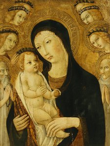 Madonna ve Çocuk, Aziz Anthony Abbott ve Sienalı Bernadino ile, Etrafı Meleklerle çevrili, by Sano di Pietro