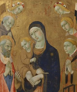 Bakire ve Çocuk, melekler ve azizler (ahşap üzerine resim) by Sano di also Ansano di Pietro di Mencio Pietro