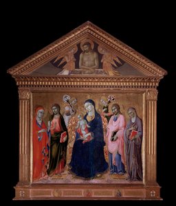 Sts ile Bakire ve Çocuk. James, Philip, Anne ve Mary Magdalene - ahşap üzerine yağ by Sano di also Ansano di Pietro di Mencio Pietro
