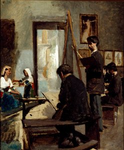 Gri renklerin incelenmesi (bir ressamın stüdyosu) (tuval üzerine yağlı boya by Sante Bertelli