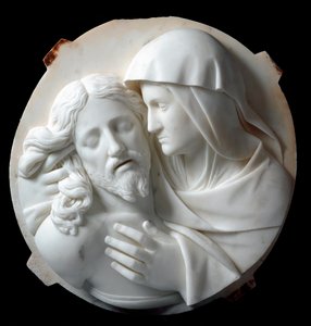 Pieta Mermer Heykeli, Santo Varni (1807-1885) 1863-1870. karartmak 56x52x12 cm Prens Odon di savoia koleksiyonundan. Genler, Galleria d