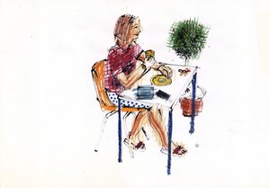 Kafe, 2009 (akrilik) by Sara Hayward