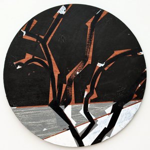 Twixt Heaven & Earth XVI-B (dairesel tahta üzerinde akrilik) by Sara Hayward