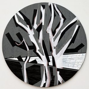 Twixt Heaven & Earth XVII-B (dairesel tahta üzerinde akrilik) by Sara Hayward