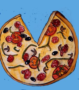 Pizza,2017,(mürekkepli monoprint) by Sarah Thompson Engels
