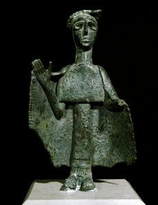 Nuragic kültürü (nuraghi) Sardunyalı: Torralba adında dua eden bronz kadın heykelciği. MÖ 8-7 yy. Cagliari, Ulusal Arkeoloji Müzesi, Sardinya, İtalya