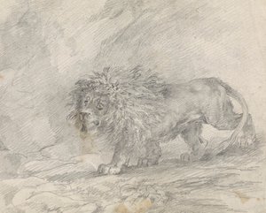 Kayalık Manzarada Yürüyen Aslan by Sawrey Gilpin
