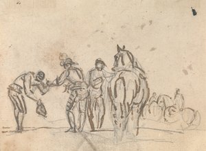 Bir Atın Yanında Üç Figür by Sawrey Gilpin