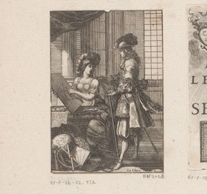 Geometria ve geometrik çizim ile genç adam Başlık sayfası: Pratique de la géometrie, sur le papier et sur le arazi (...), 1669 by Sébastien Leclerc (I)