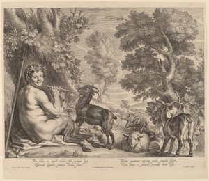 Flüt Çalarken Pan by Schelte Adams Bolswert after Jacob Jordaens