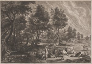 Avcılar ve Sütçüler ile Çiftlik Manzarası by Schelte Adams Bolswert, after Sir Peter Paul Rubens